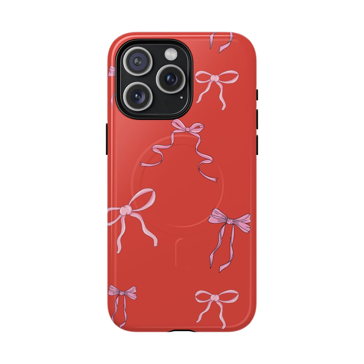red and pink bow magsafe phone case