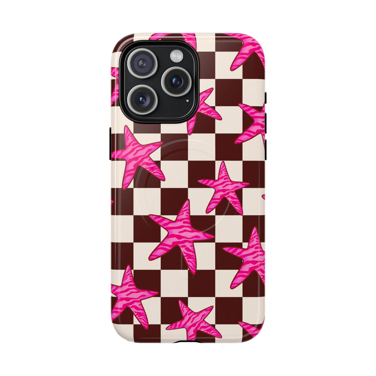 pink star check magsafe phone case