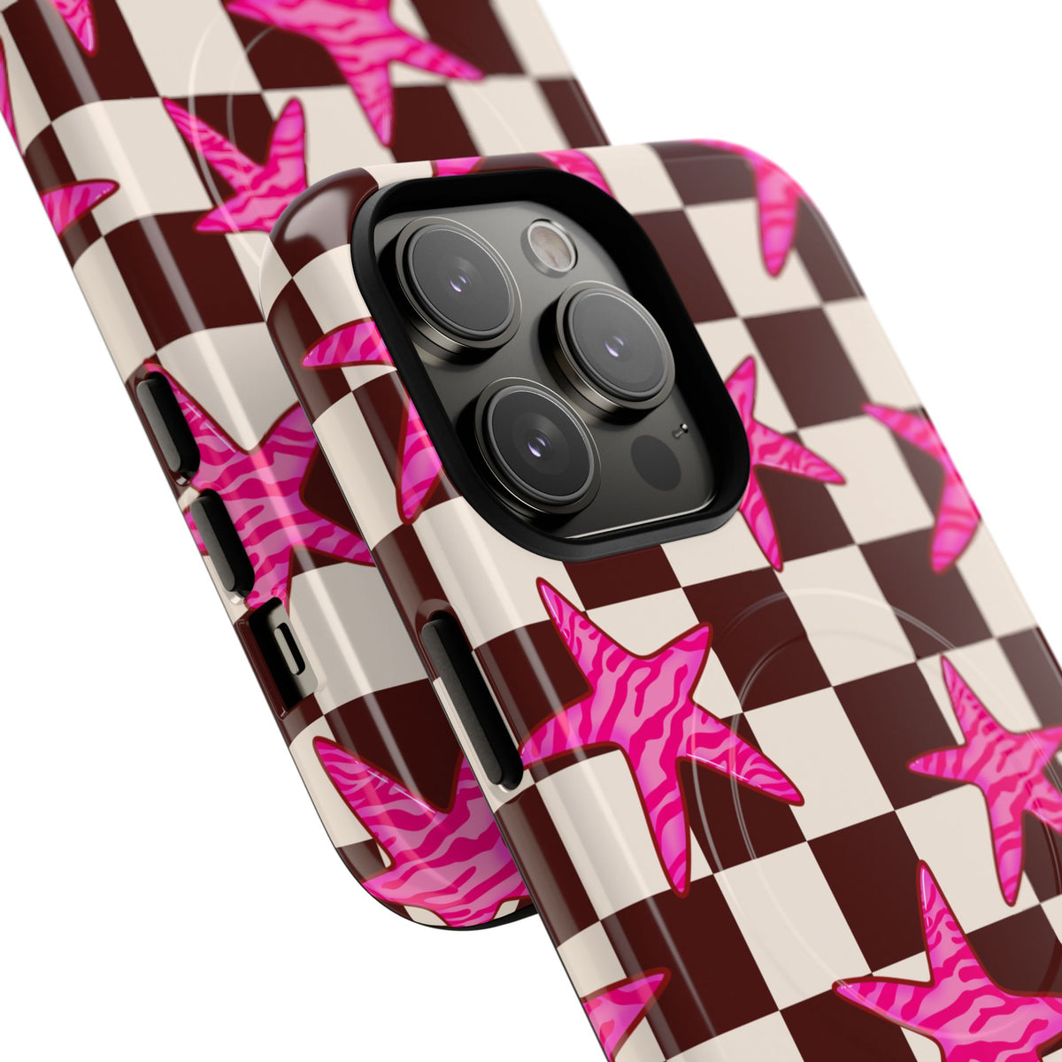 pink star check magsafe phone case