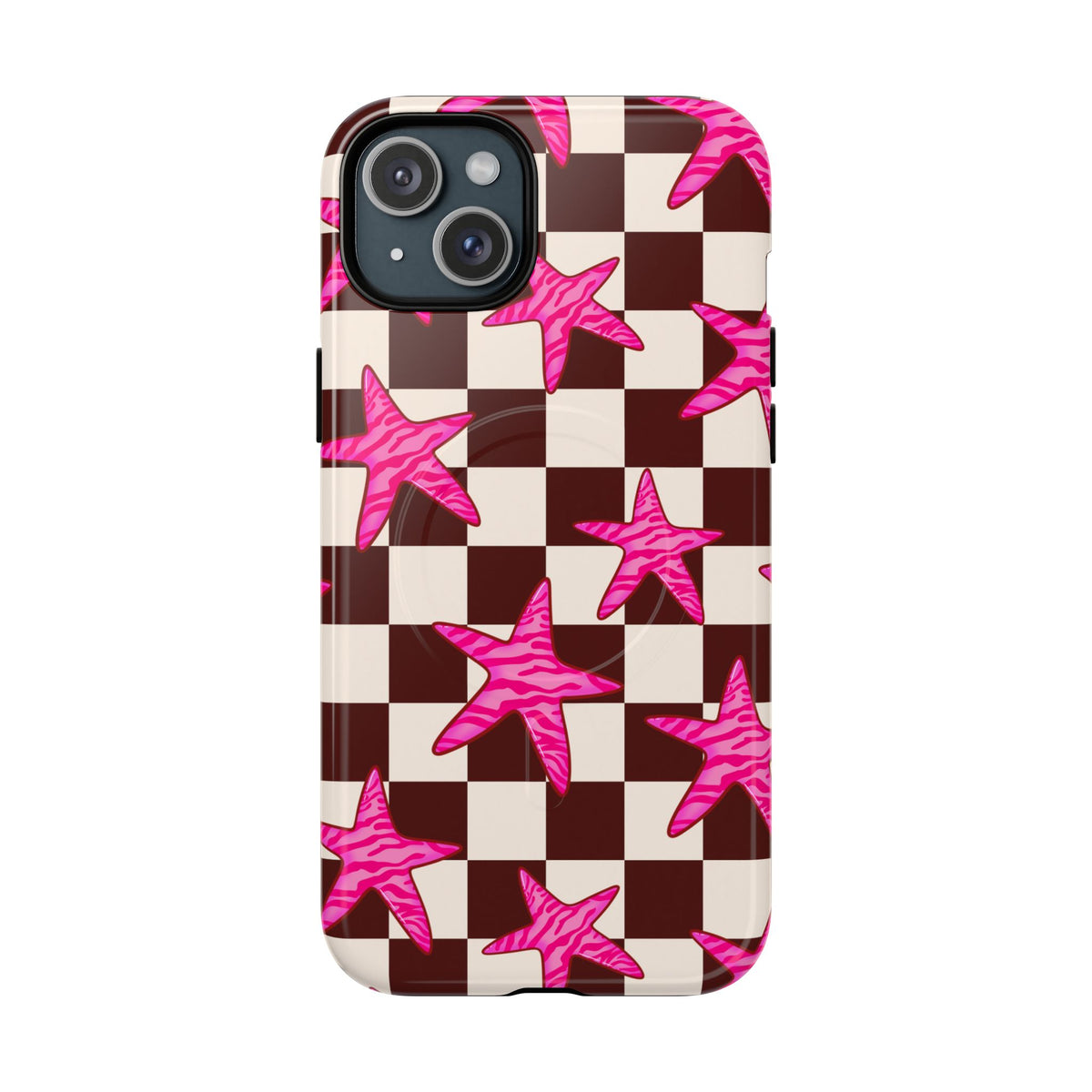 pink star check magsafe phone case