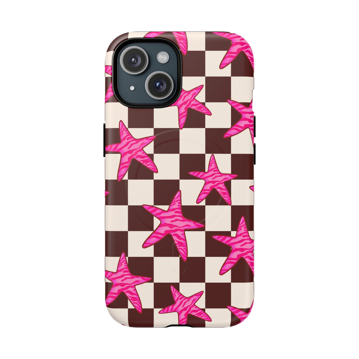 pink star check magsafe phone case