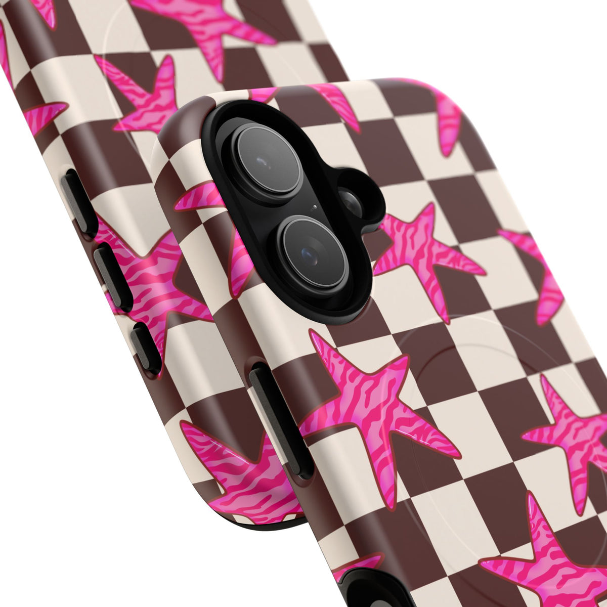 pink star check magsafe phone case