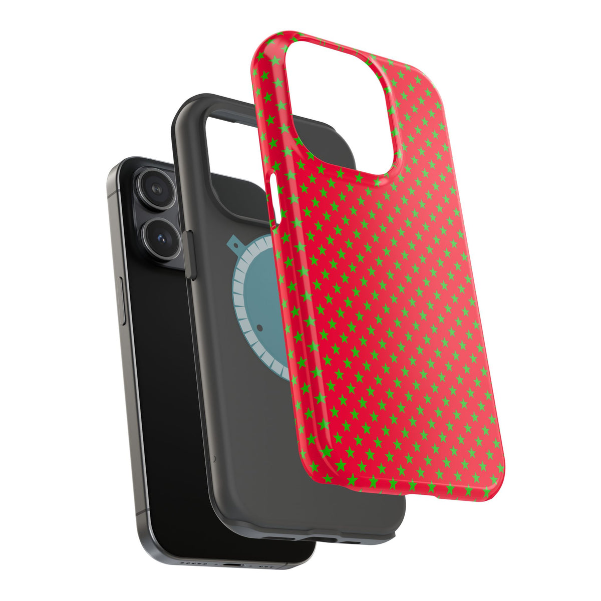 Festive Green Stars on Red MagSafe phone Case
