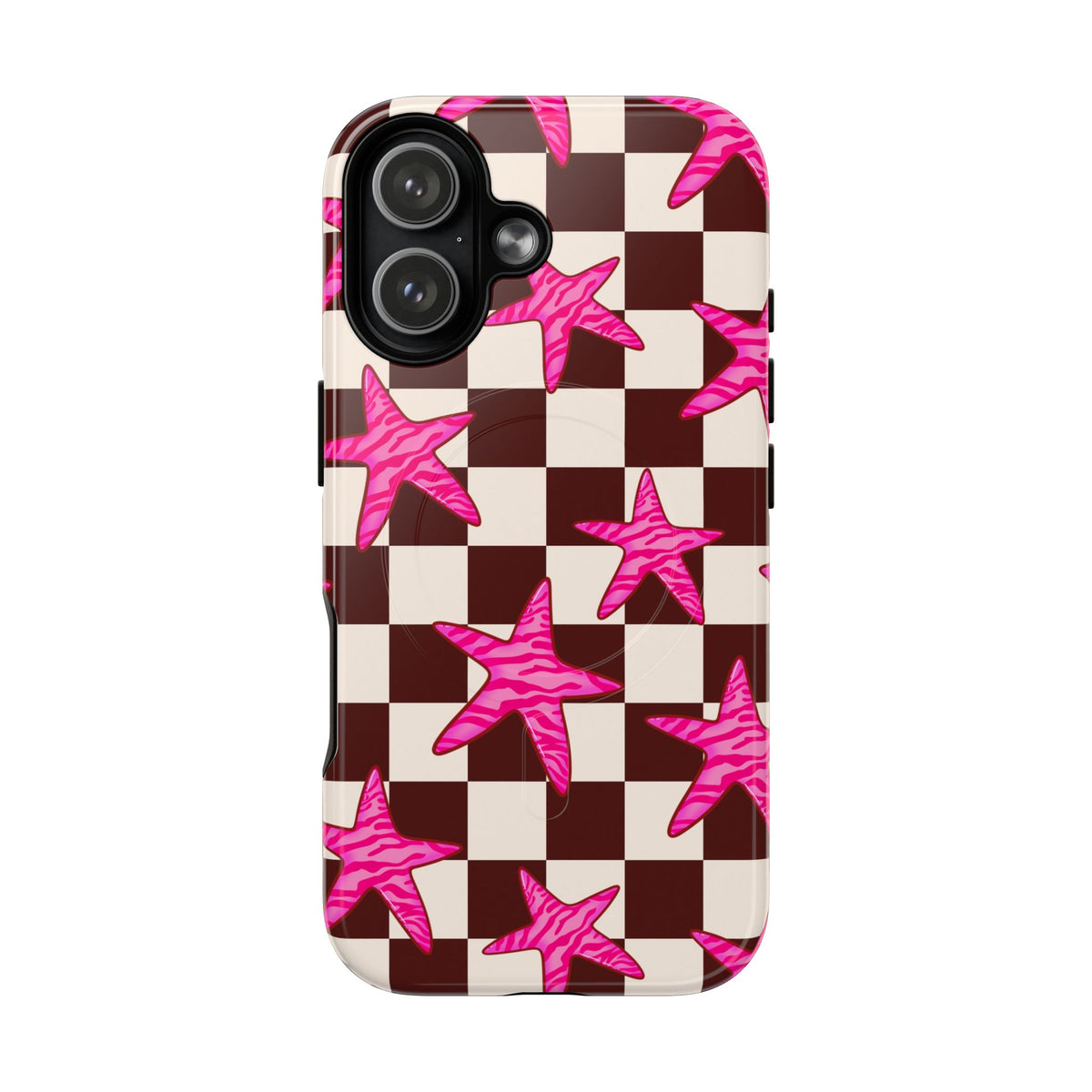 pink star check magsafe phone case