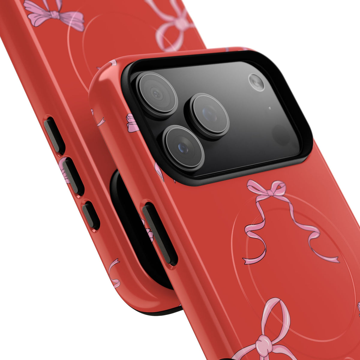 red and pink bow magsafe phone case