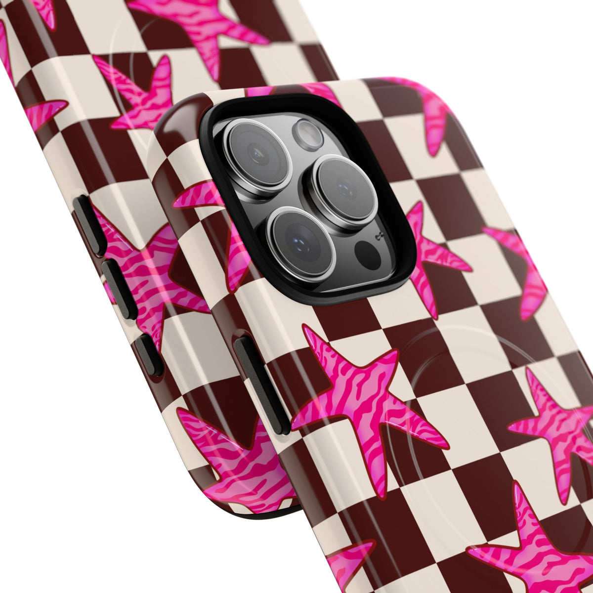 pink star check magsafe phone case