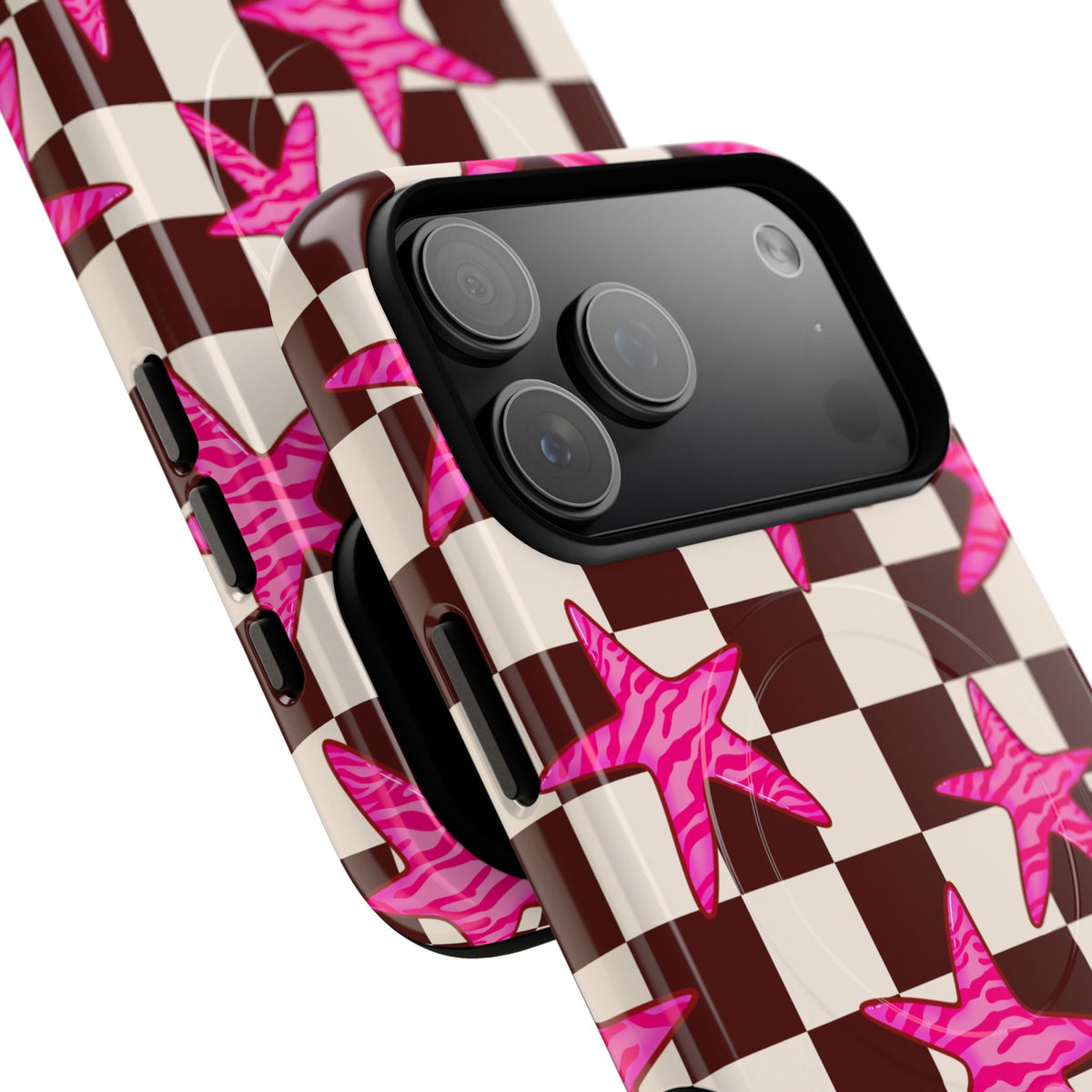 pink star check magsafe phone case