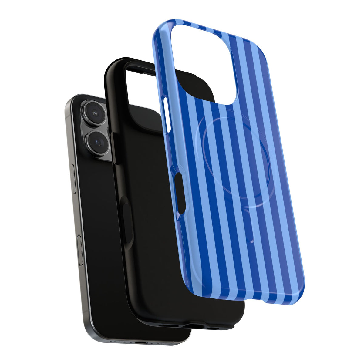 Striped Blue Magnetic Phone Case — Tough MagSafe-Compatible Protection