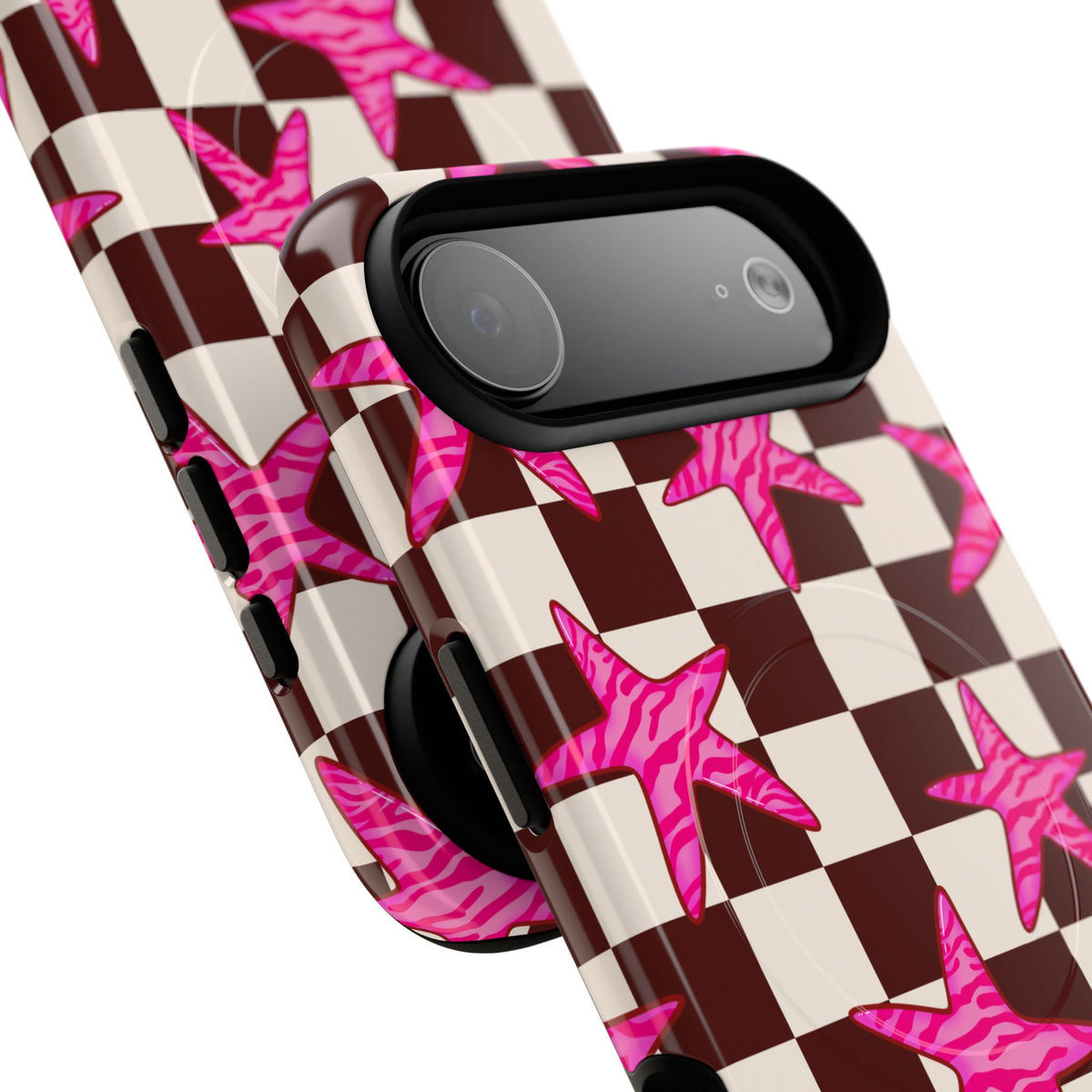 pink star check magsafe phone case