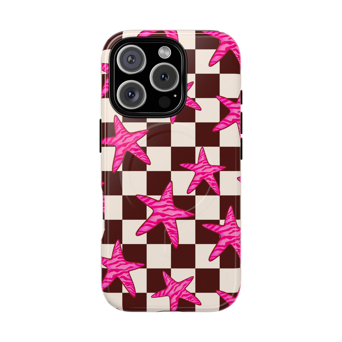 pink star check magsafe phone case