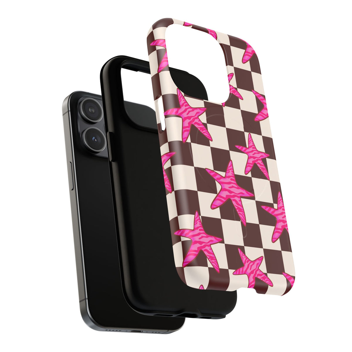 pink star check magsafe phone case