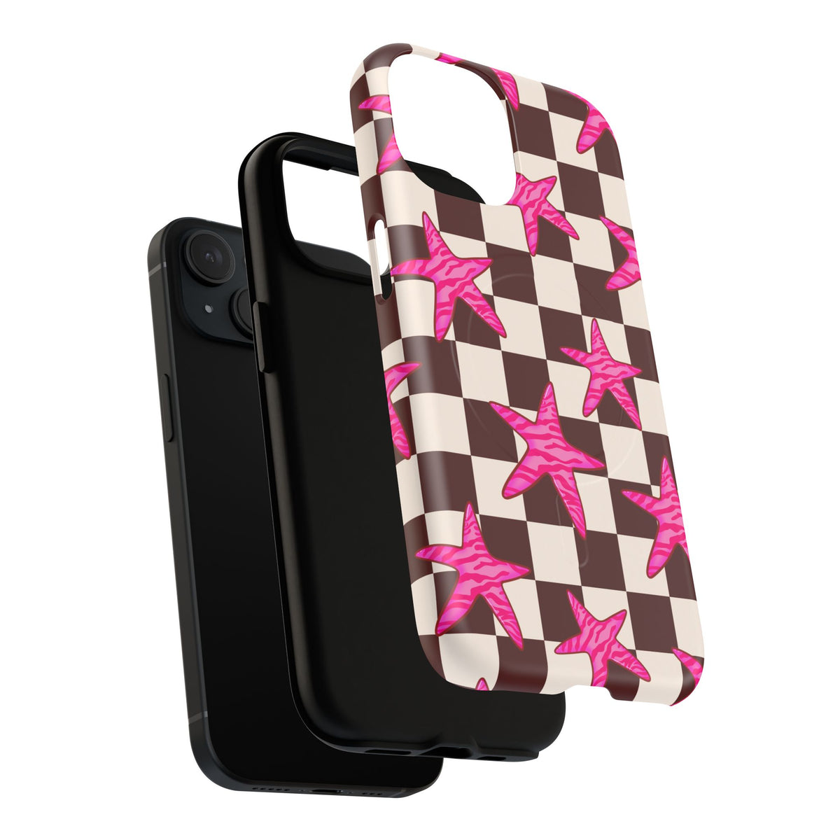 pink star check magsafe phone case