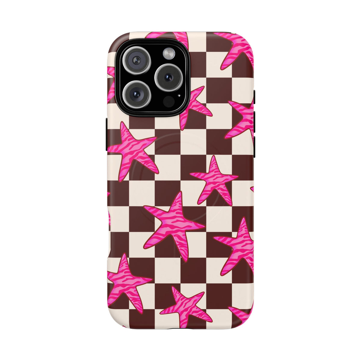 pink star check magsafe phone case