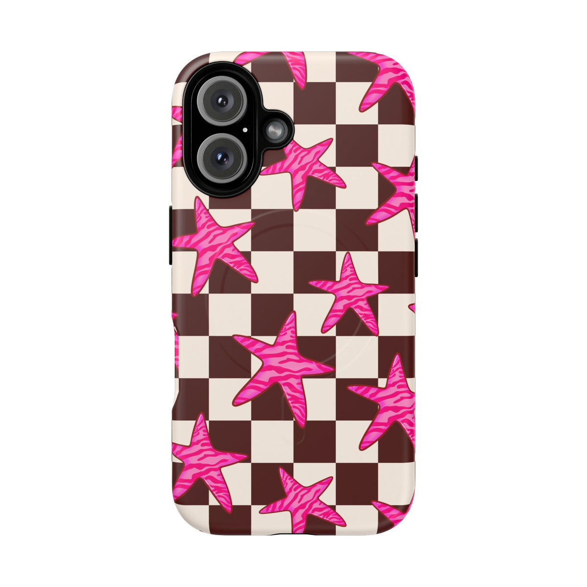 pink star check magsafe phone case