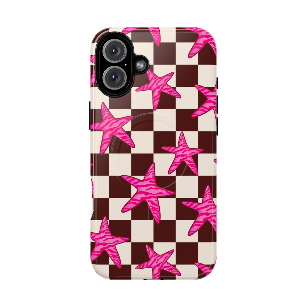 pink star check magsafe phone case