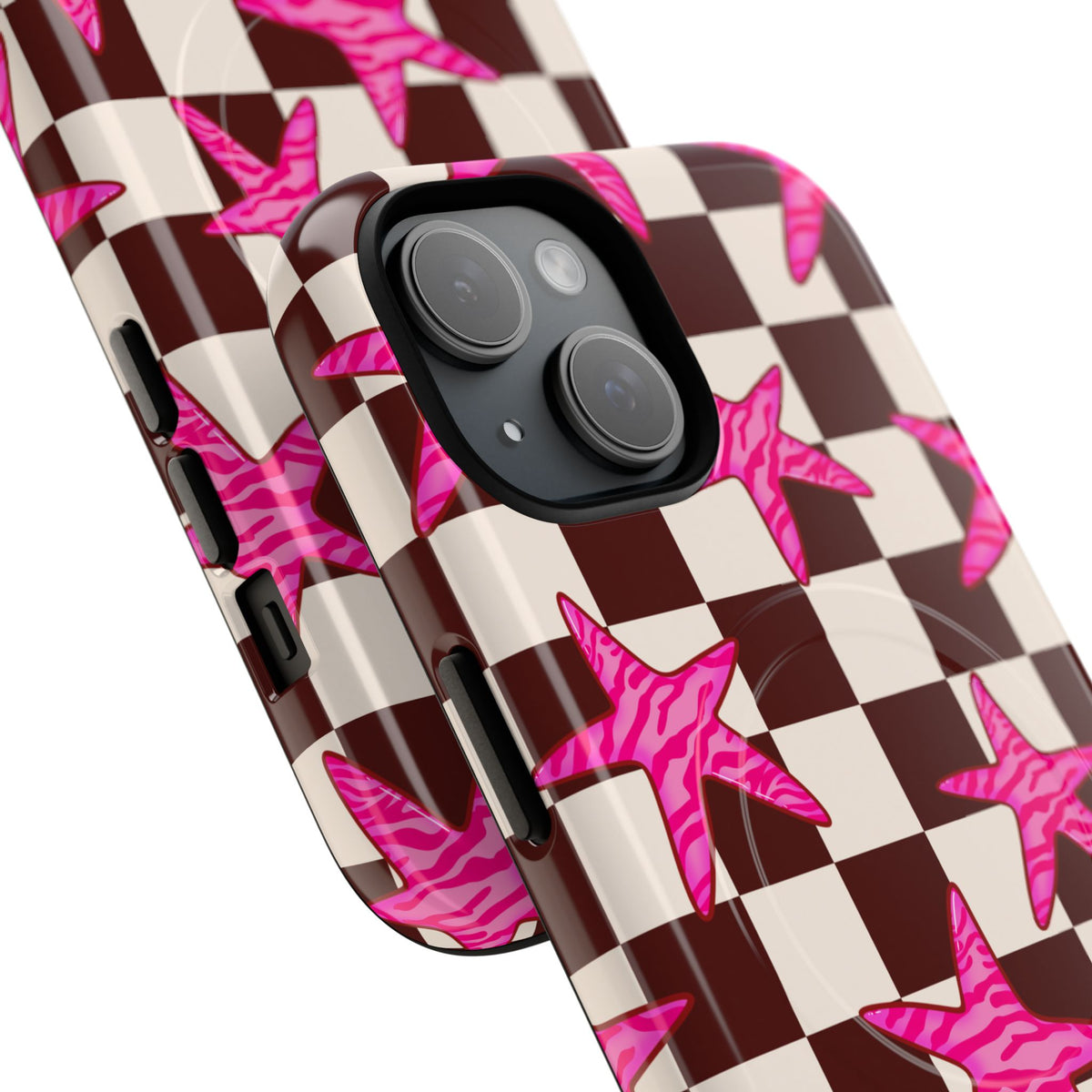 pink star check magsafe phone case