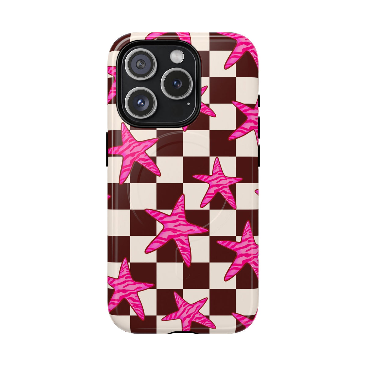 pink star check magsafe phone case