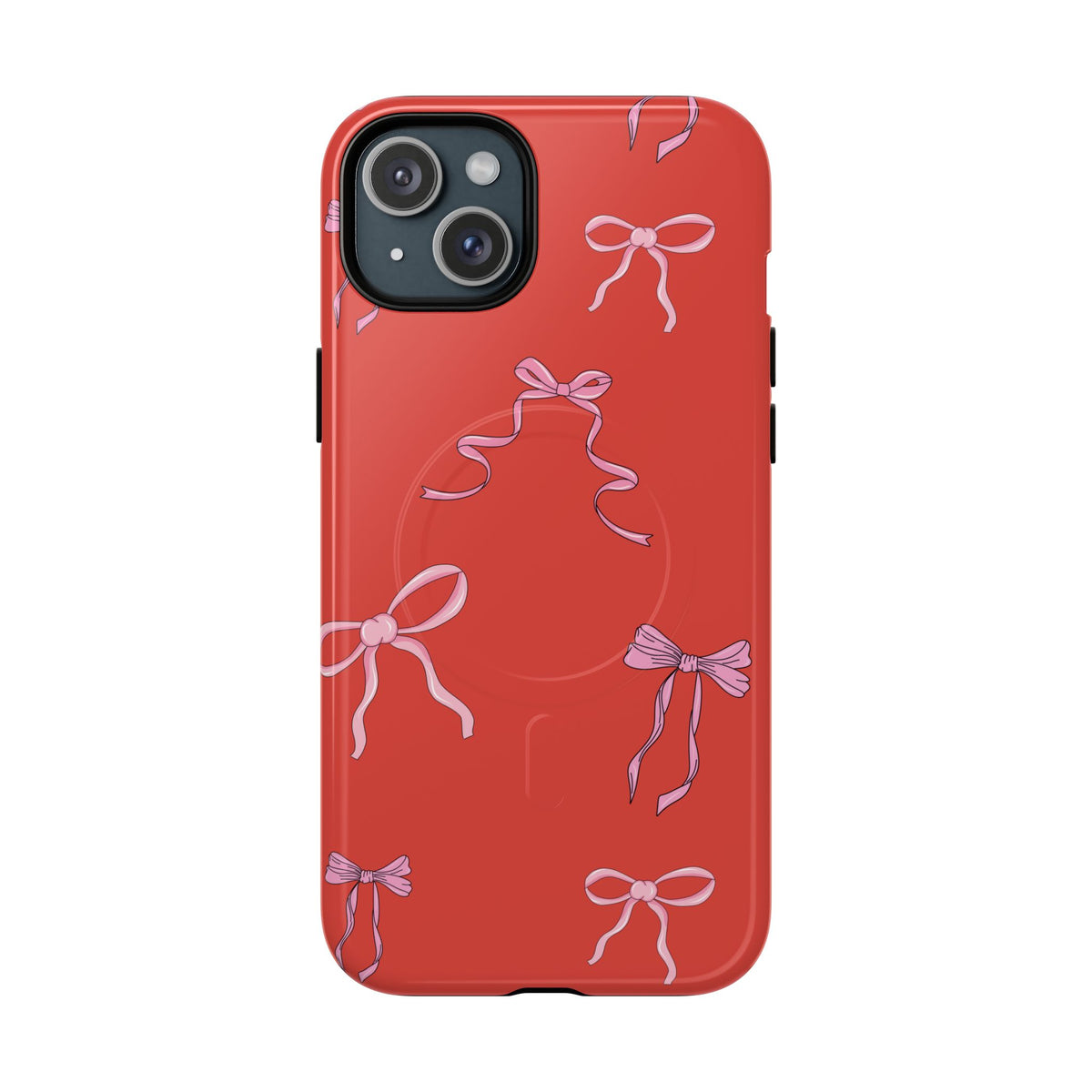 red and pink bow magsafe phone case