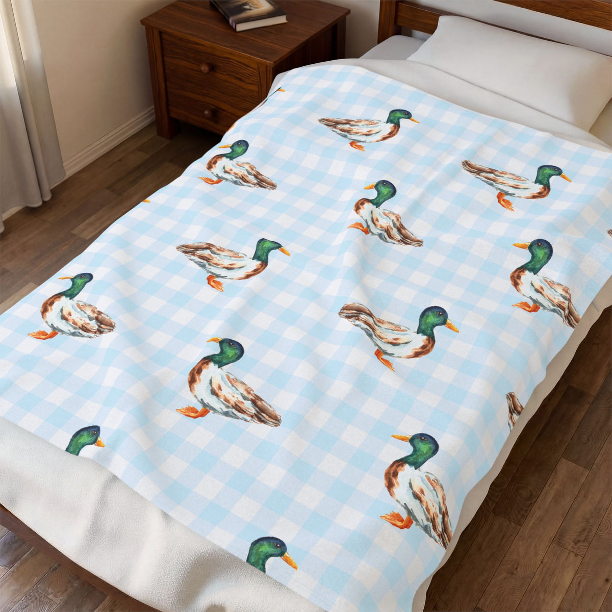 Mallard Duck Blue Gingham Blanket