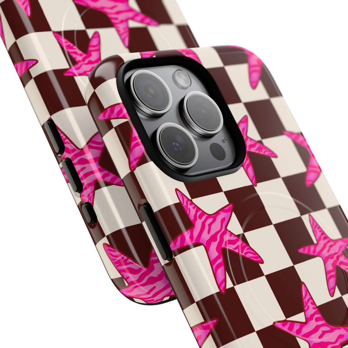 pink star check magsafe phone case