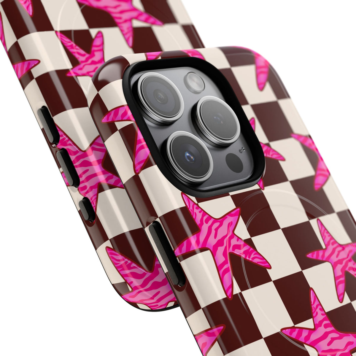 pink star check magsafe phone case