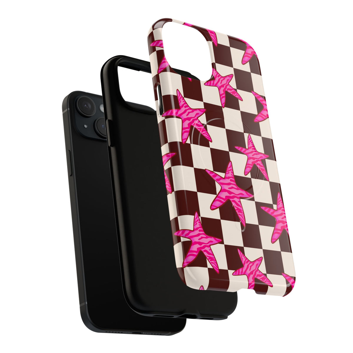 pink star check magsafe phone case