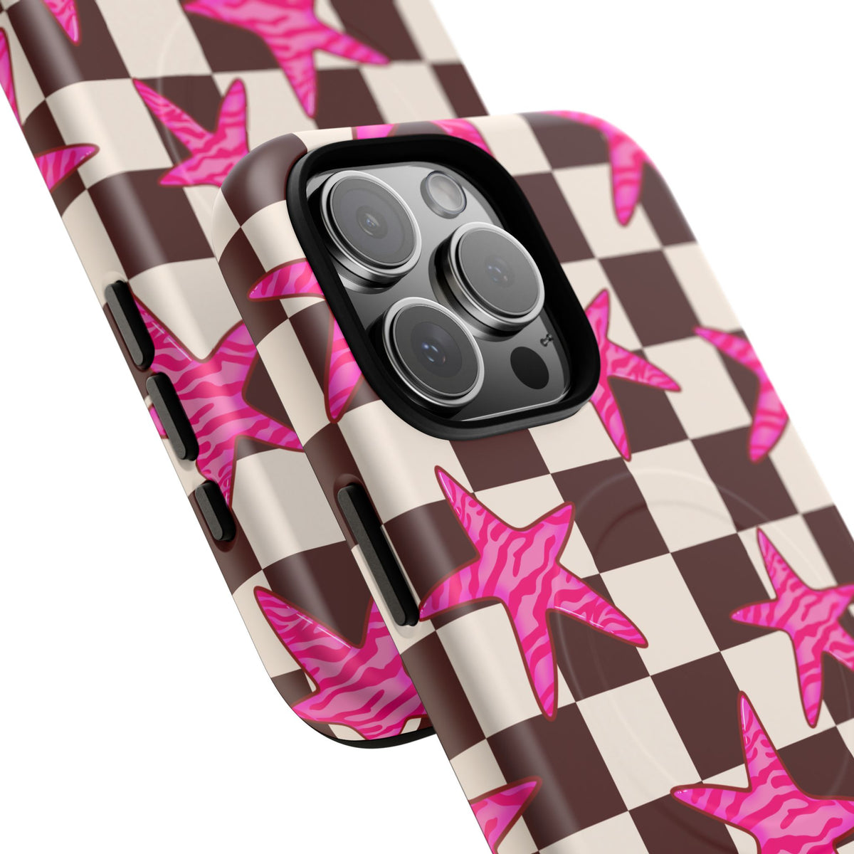 pink star check magsafe phone case