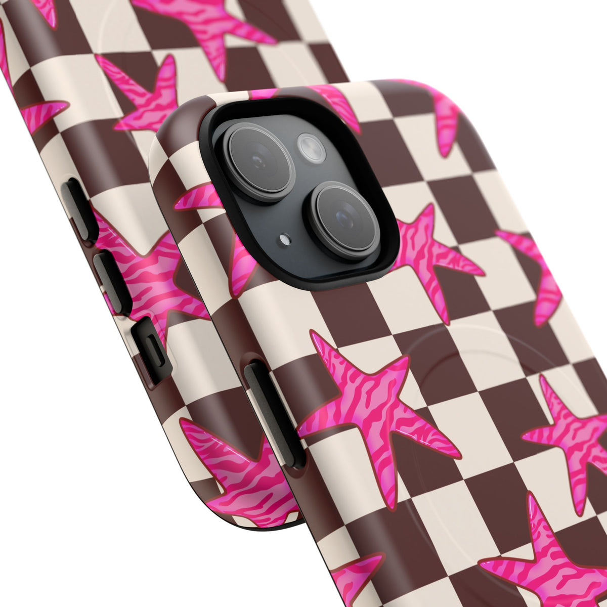 pink star check magsafe phone case
