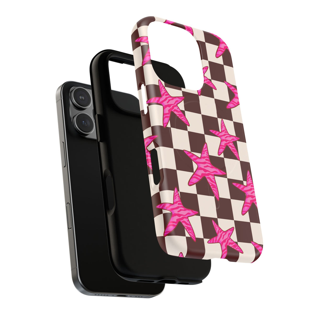 pink star check magsafe phone case