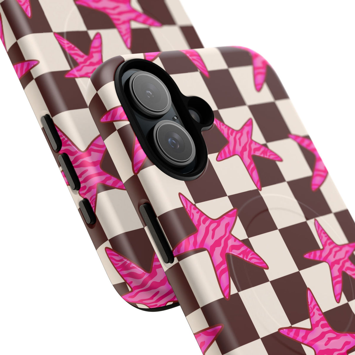 pink star check magsafe phone case