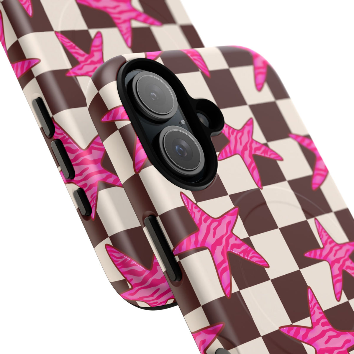 pink star check magsafe phone case