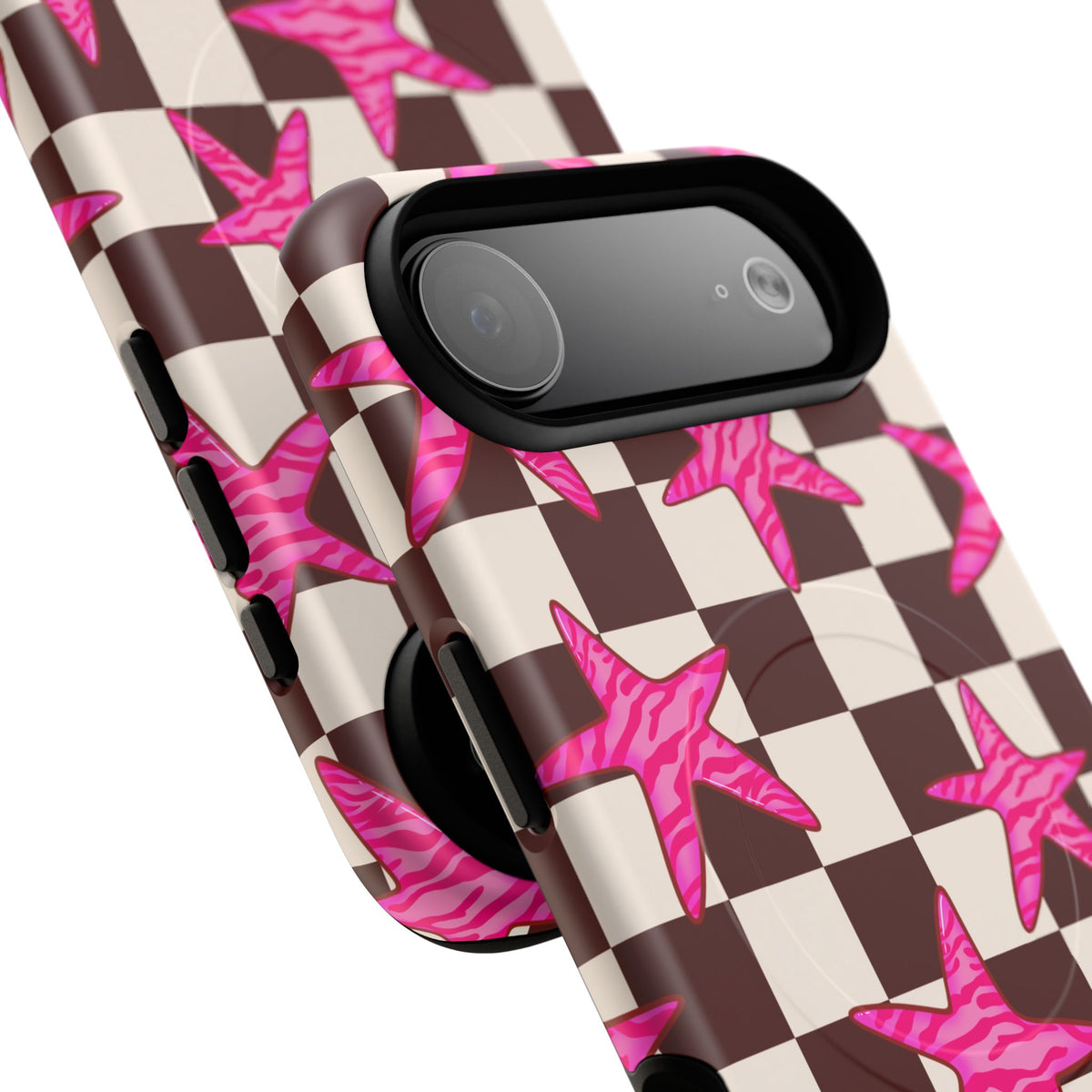 pink star check magsafe phone case