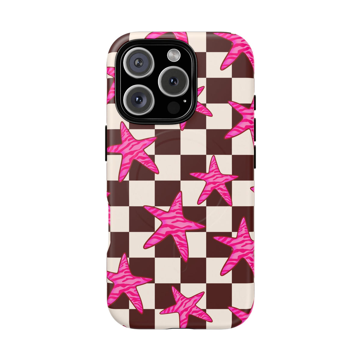 pink star check magsafe phone case
