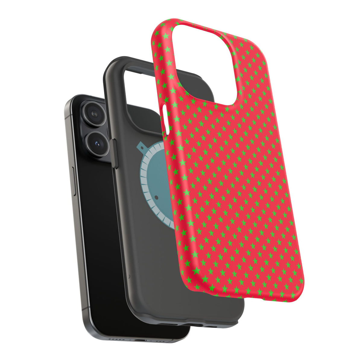 Festive Green Stars on Red MagSafe phone Case