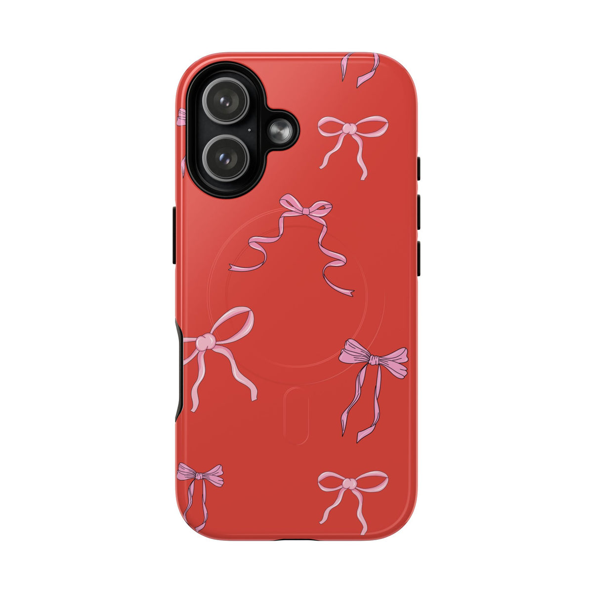 red and pink bow magsafe phone case