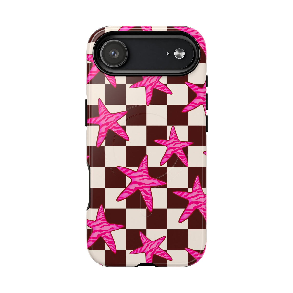 pink star check magsafe phone case