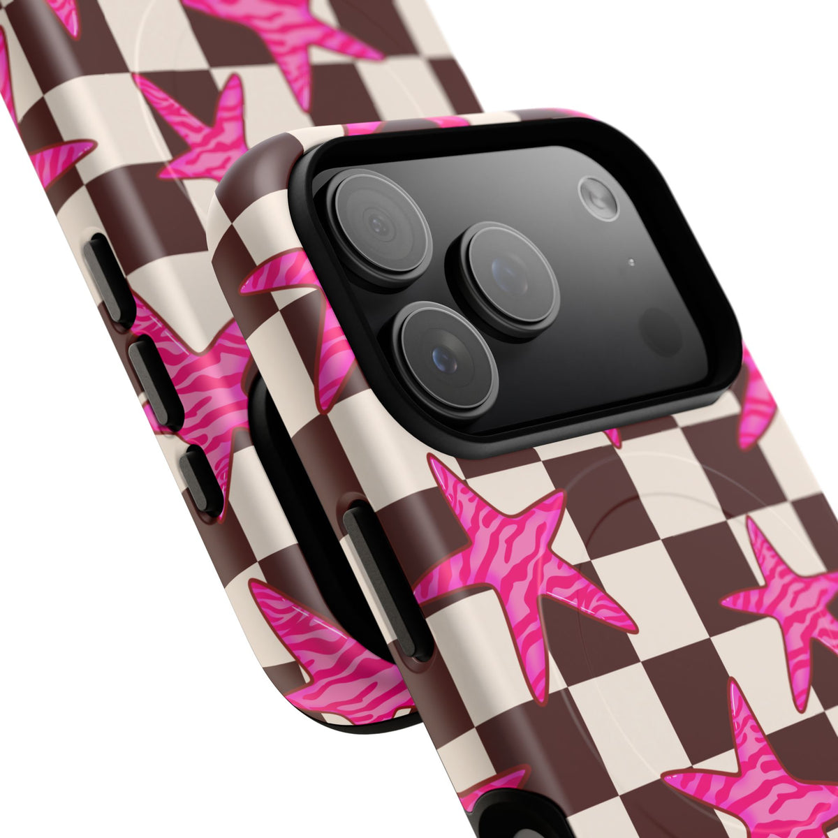 pink star check magsafe phone case