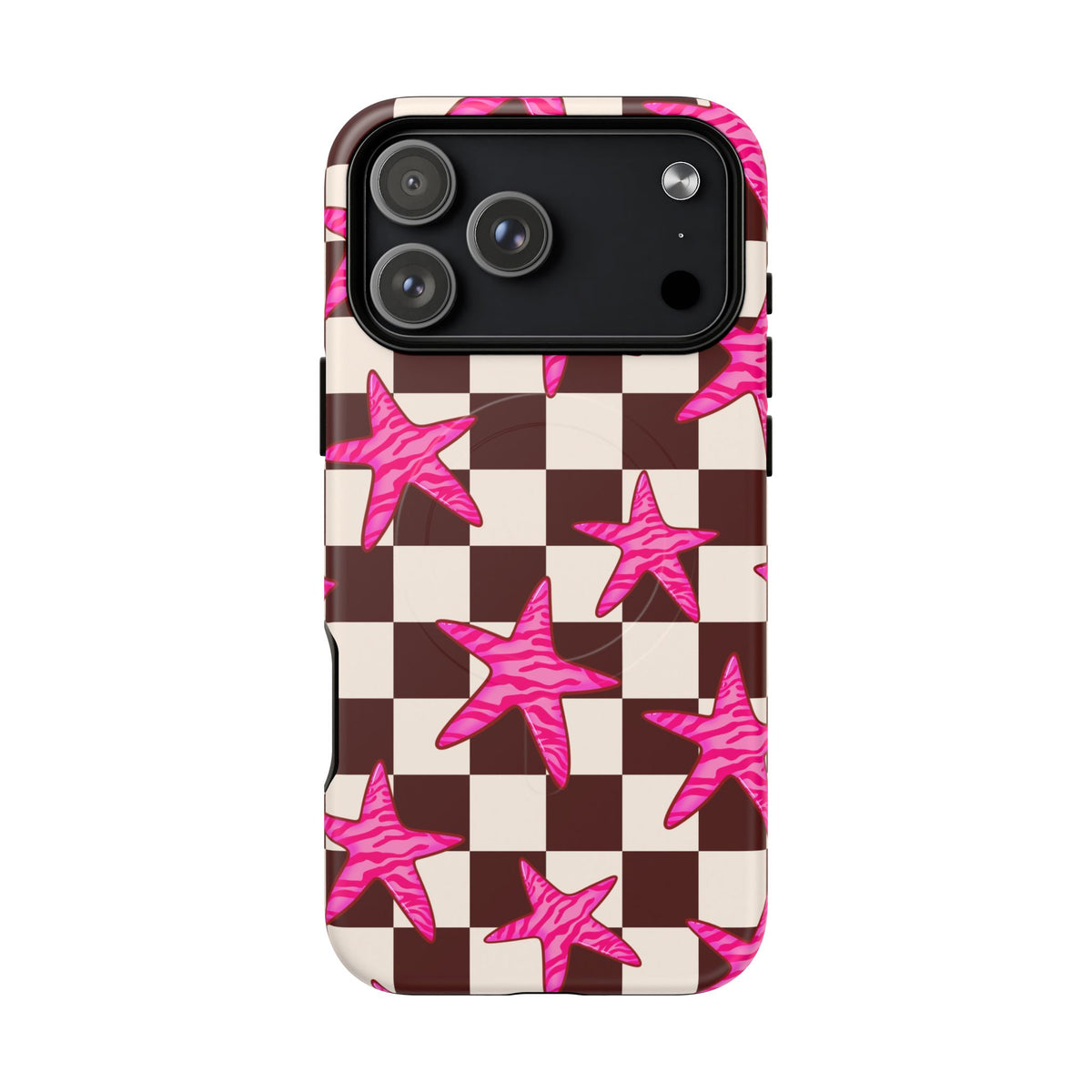 pink star check magsafe phone case