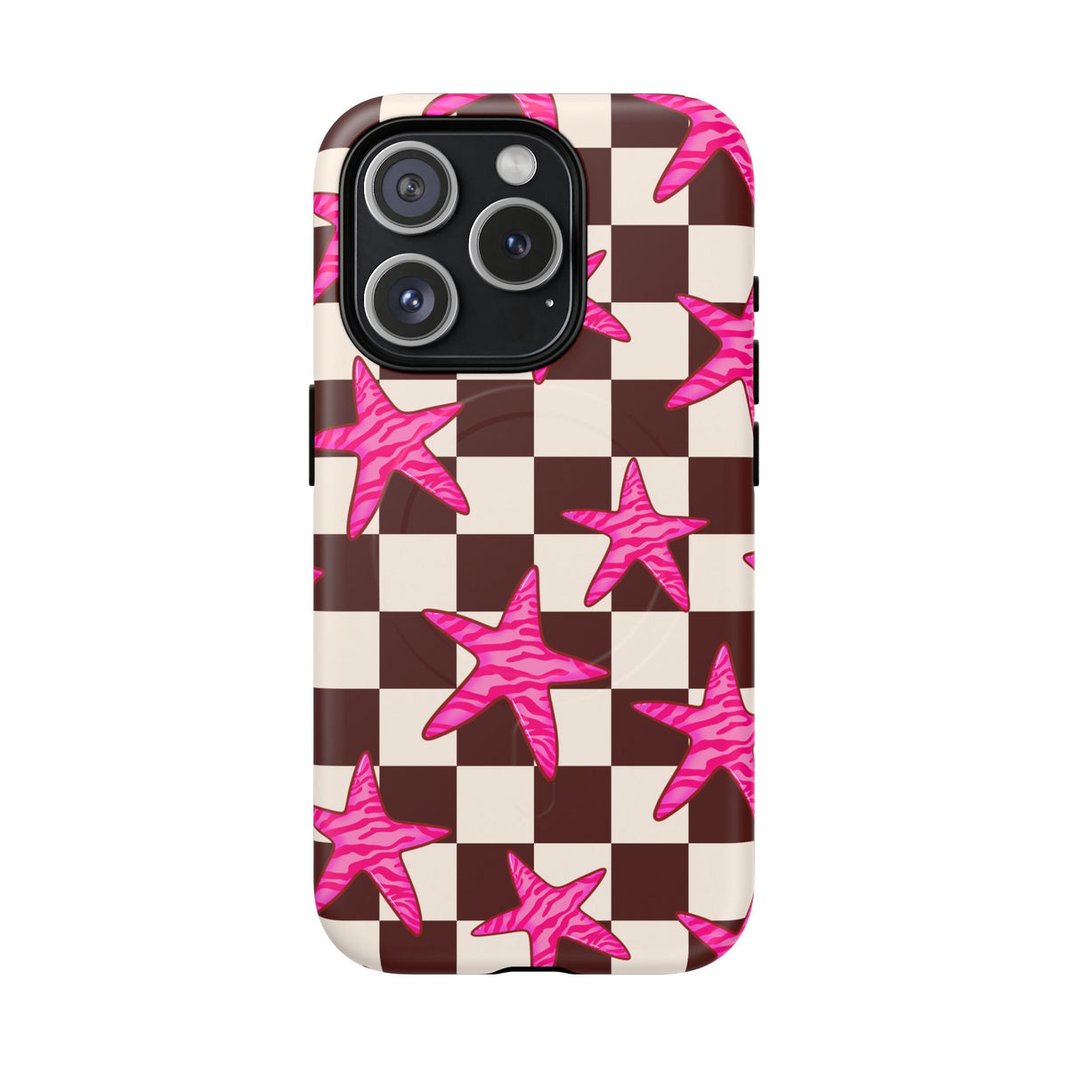 pink star check magsafe phone case