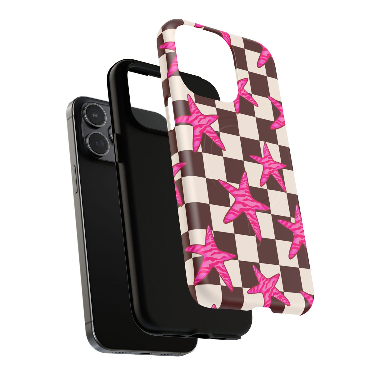 pink star check magsafe phone case
