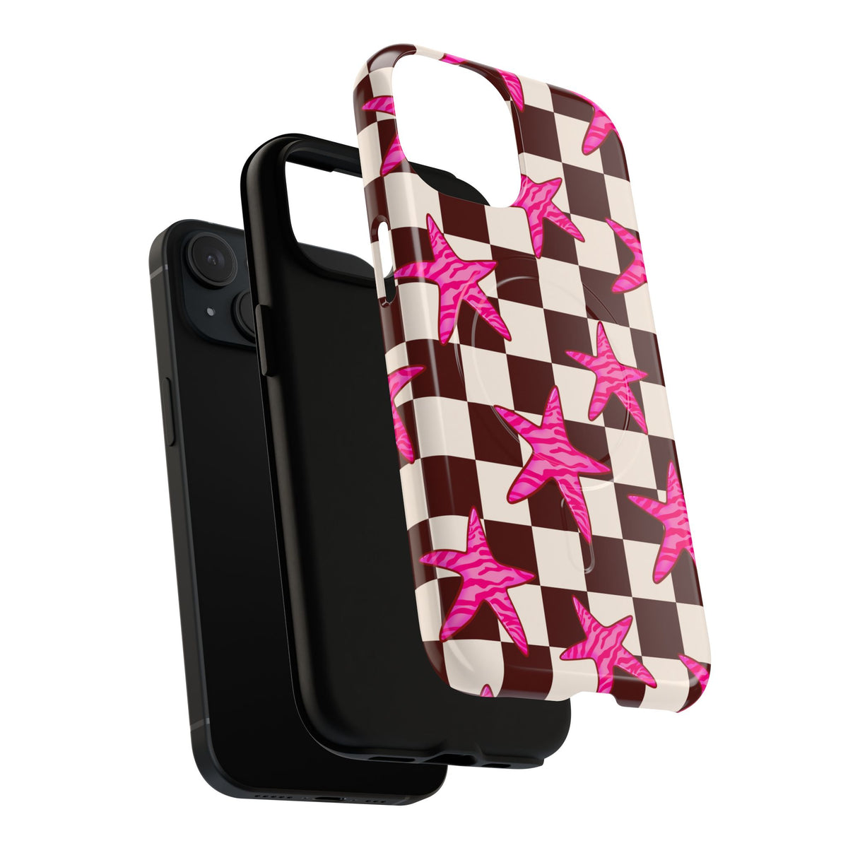 pink star check magsafe phone case