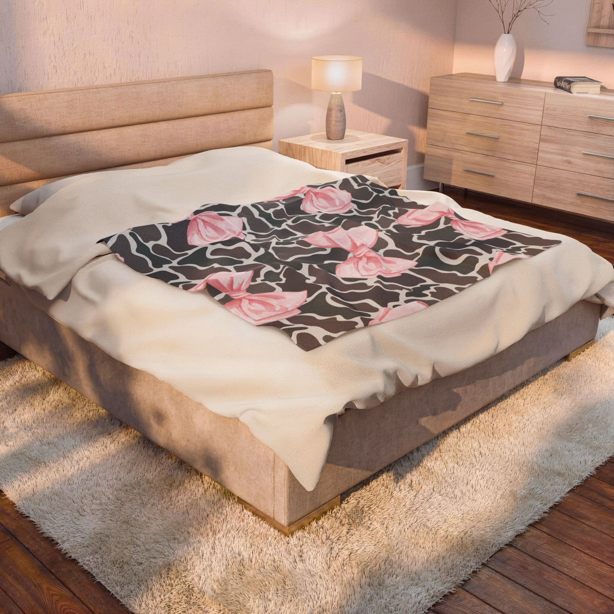 Pink Bow Camo Blanket