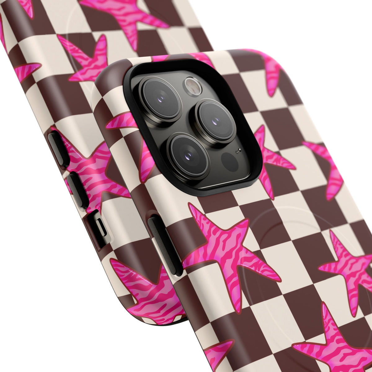 pink star check magsafe phone case