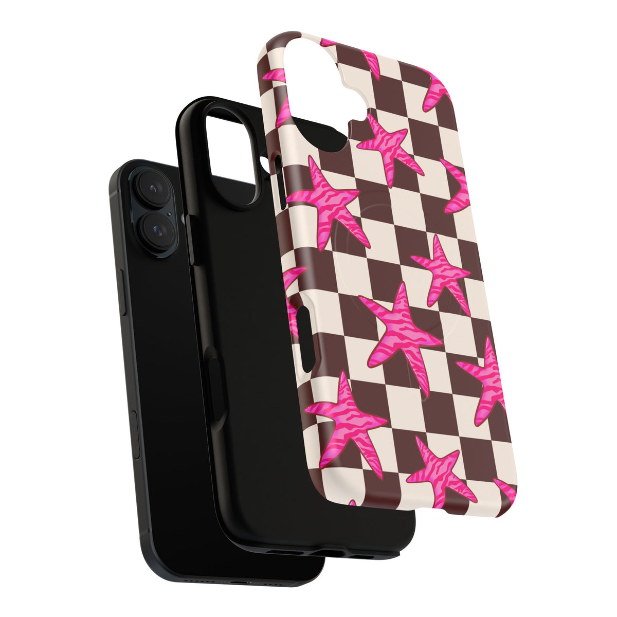pink star check magsafe phone case