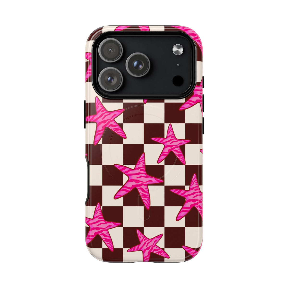 pink star check magsafe phone case