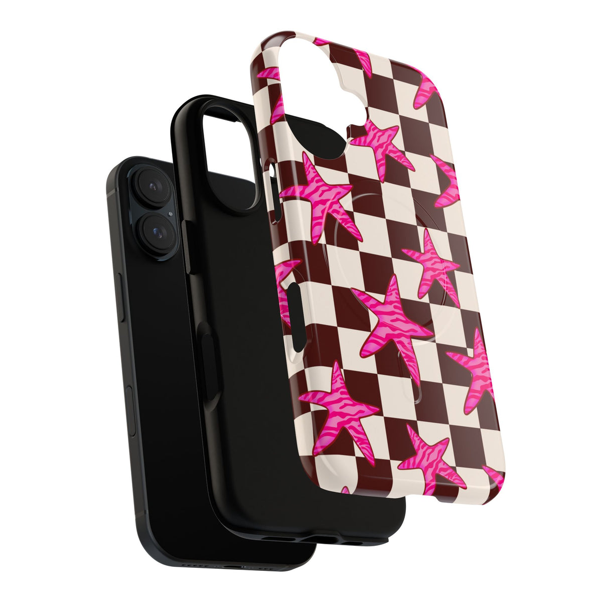 pink star check magsafe phone case