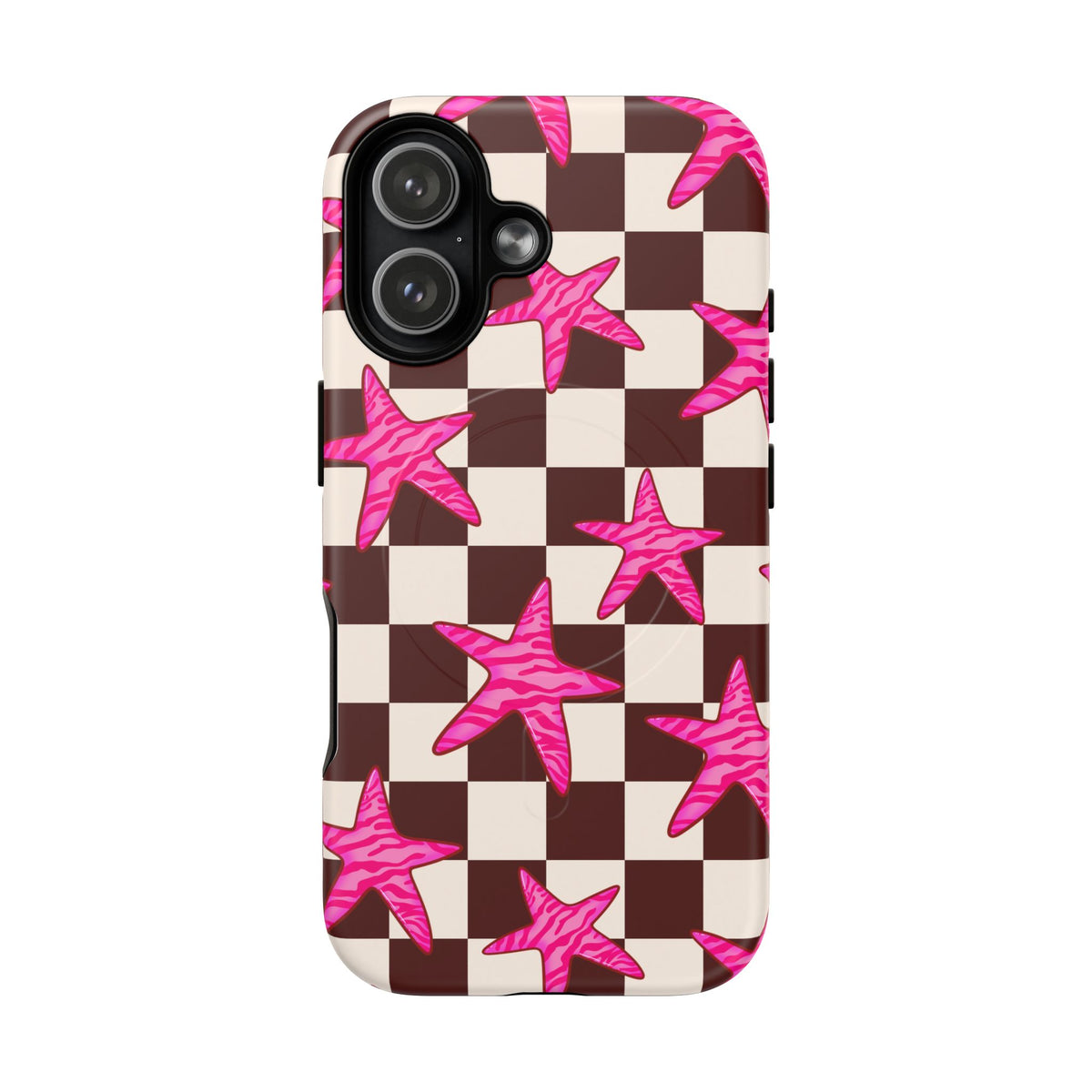 pink star check magsafe phone case