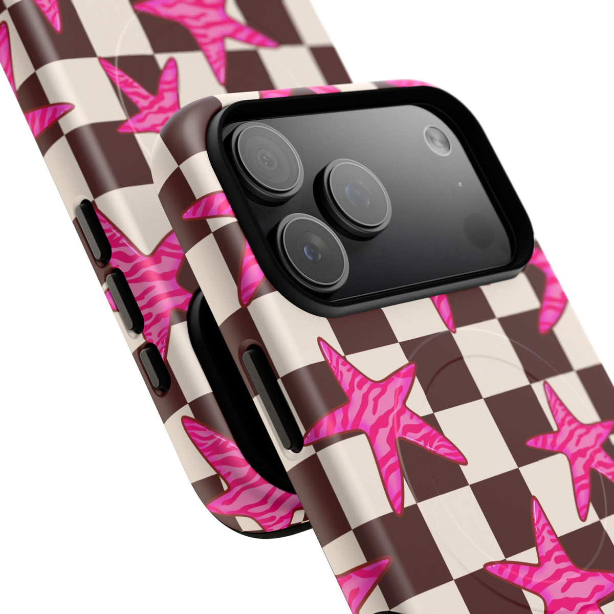 pink star check magsafe phone case