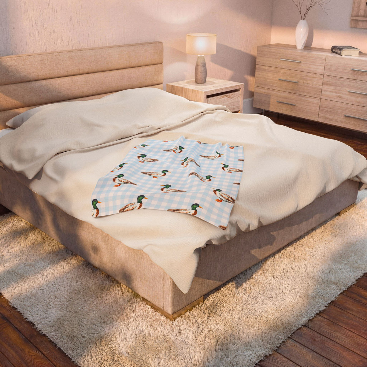 Mallard Duck Blue Gingham Blanket