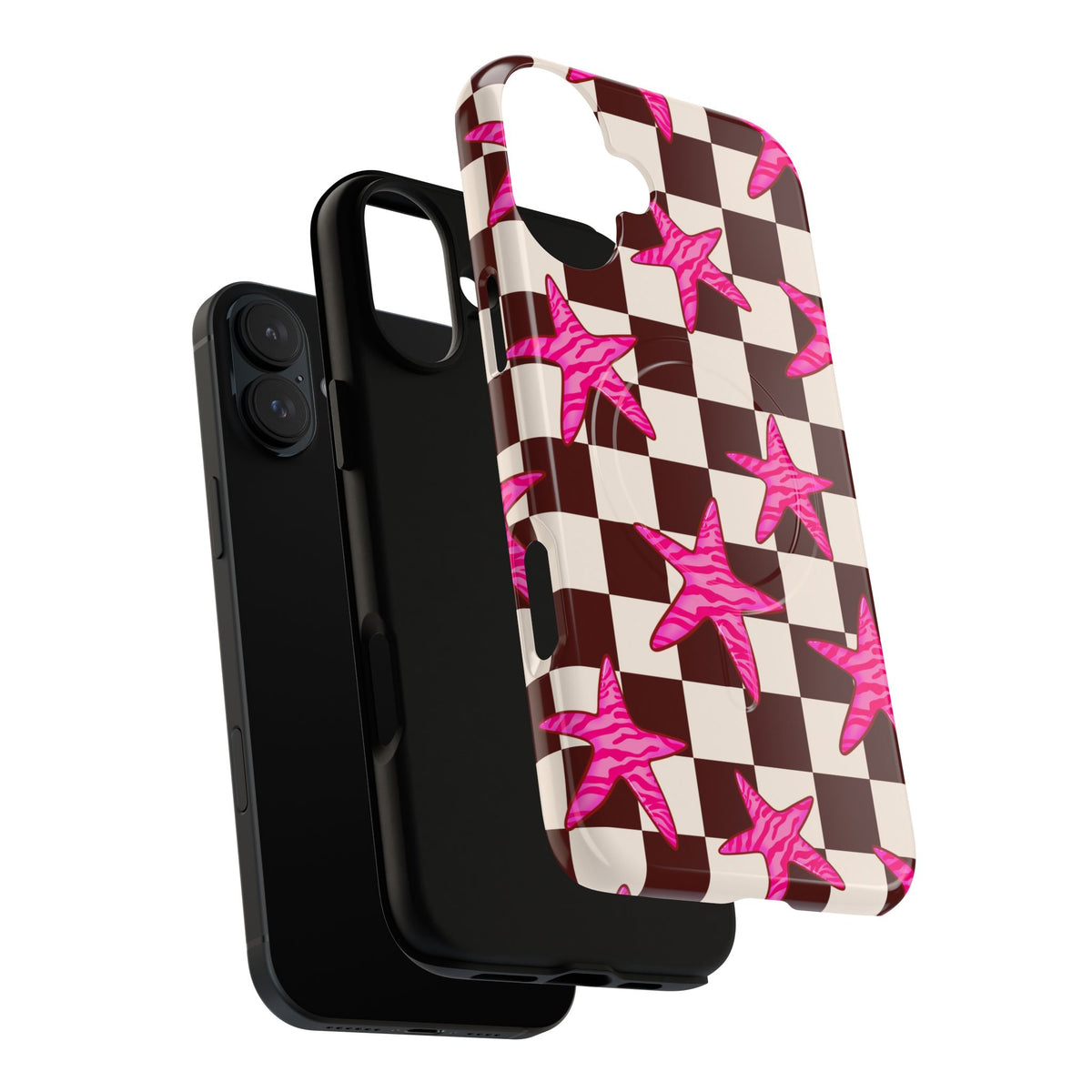 pink star check magsafe phone case